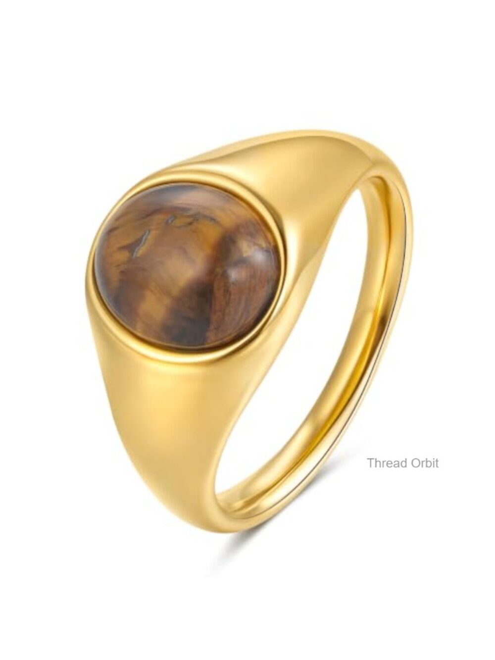 18K Gold Plated Stainless Steel Signet Ring Women Tiger Eye Statement Ring